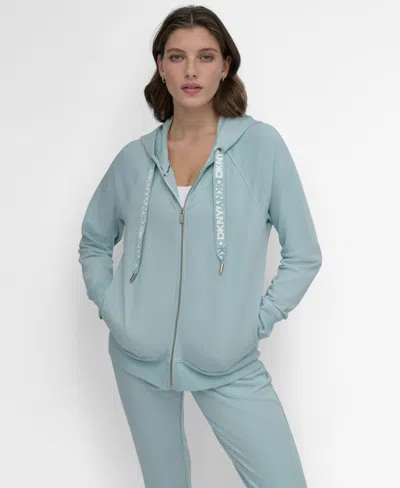 Dkny Sport Women's Two-tone Zip-front Long-sleeve Hoodie In Mineral