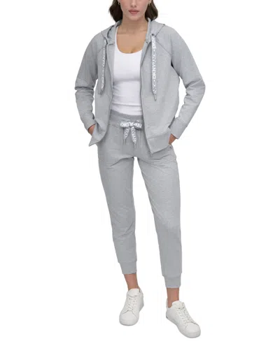 Dkny Sport Women's Two-tone Zip-front Long-sleeve Hoodie In Pearl Hgr