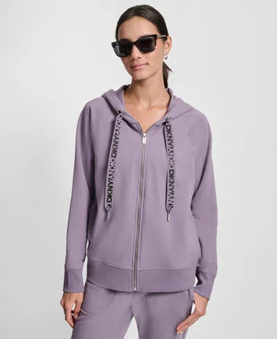 Dkny Sport Women's Two-tone Zip-front Long-sleeve Hoodie In Purple