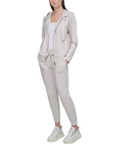 Dkny Sport Women's Two-tone Zip-front Long-sleeve Hoodie In Sand