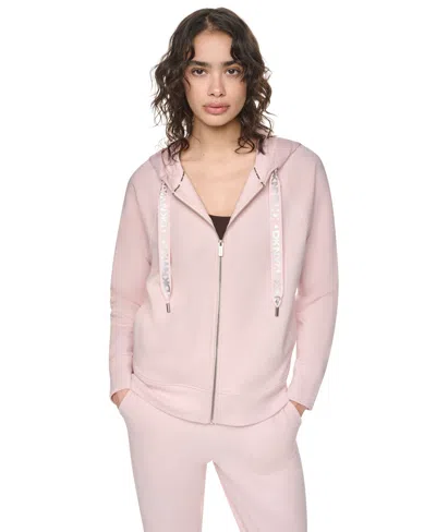 Dkny Sport Women's Two-tone Zip-front Long-sleeve Hoodie In Pink