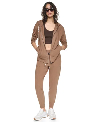 Dkny Sport Women's Two-tone Zip-front Long-sleeve Hoodie In Brown