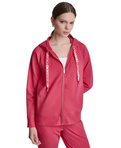 Dkny Sport Women's Two-tone Zip-front Long-sleeve Hoodie In Red