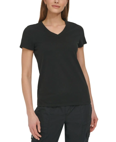 Dkny Sport Women's V-neck Short-sleeve T-shirt In Black