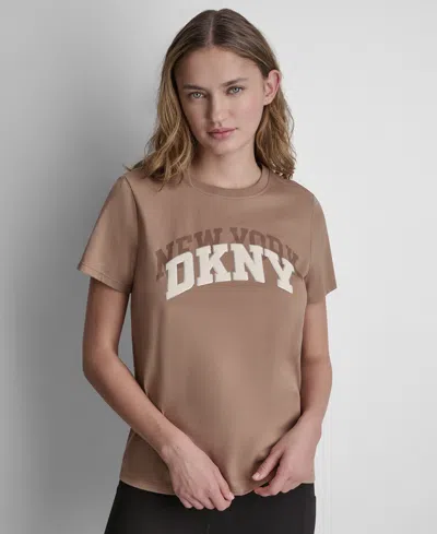 Dkny Sport Women's Varsity Logo Crewneck T-shirt In Brown