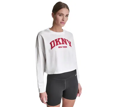 Dkny Sport Women's Varsity Logo Dropped Shoulder T-shirt In White