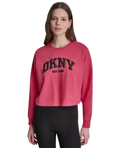 Dkny Sport Women's Varsity Logo Dropped Shoulder T-shirt In Pink