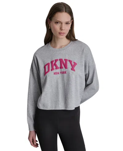 Dkny Sport Women's Varsity Logo Dropped Shoulder T-shirt In Gray