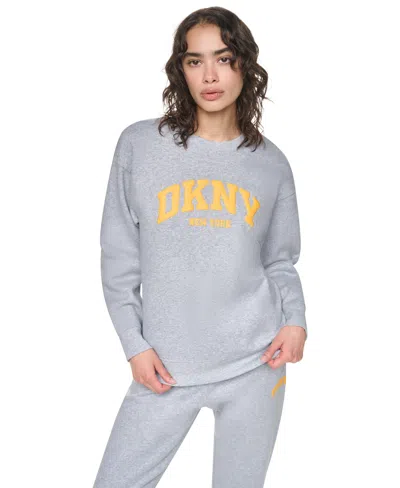 Dkny Sport Women's Varsity Puff Logo Crewneck Sweatshirt In Gray