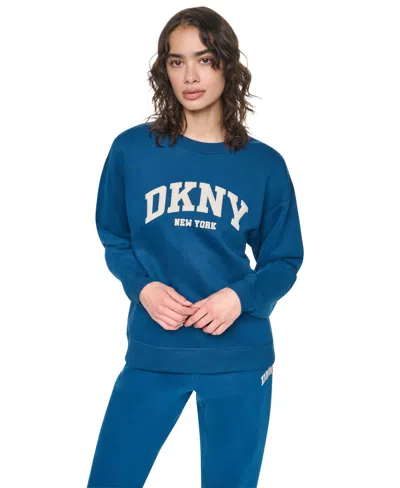 Dkny Sport Women's Varsity Puff Logo Crewneck Sweatshirt In Blue