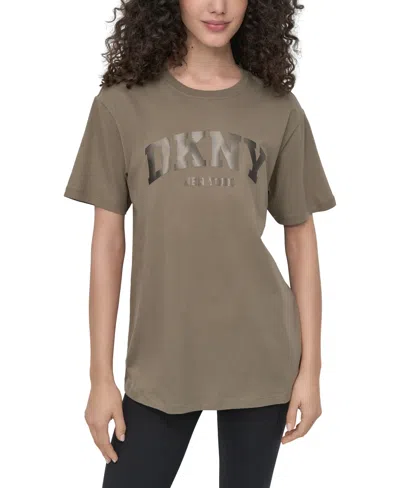 Dkny Sport Women's Varsity Satin Logo Oversized Cotton T-shirt In Green