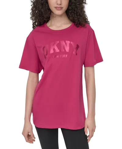 Dkny Sport Women's Varsity Satin Logo Oversized Cotton T-shirt In Pink