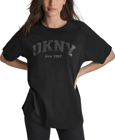 Dkny Sport Women's Varsity Satin Logo T-shirt In Black