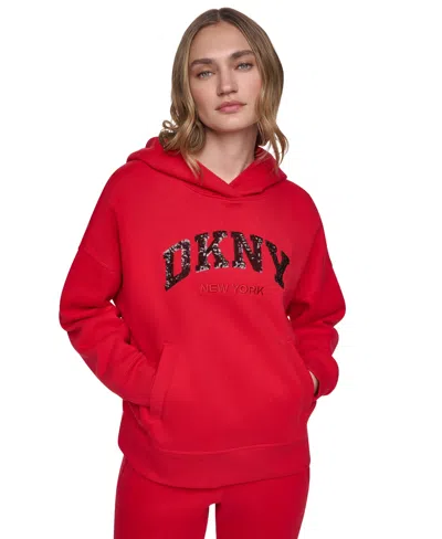 Dkny Sport Women's Varsity Sequin Pullover Hoodie In Black