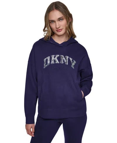 Dkny Sport Women's Varsity Sequin Pullover Hoodie In Blue