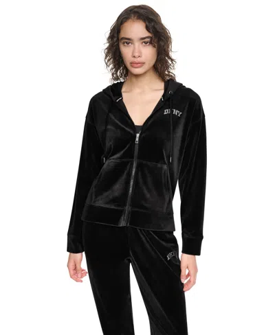 Dkny Sport Women's Velour High-low Hem Zip Hoodie In Black