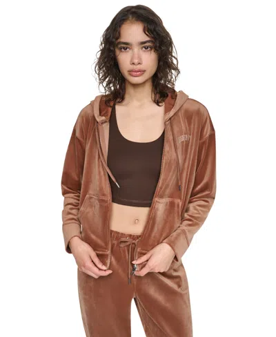 Dkny Sport Women's Velour High-low Hem Zip Hoodie In Caramel