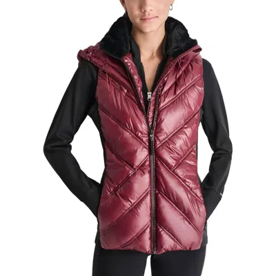 Dkny Sport Womens Hooded Polyester Outerwear Vest In Multi