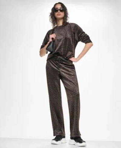 Dkny Sport Womens Leopard Print Velour Raglan Set In Multi