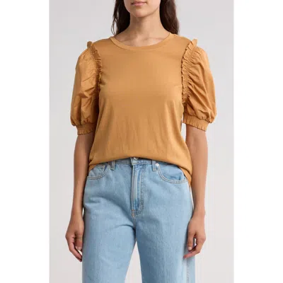 Dkny Sport Woven Puff Sleeve T-shirt In Tawny