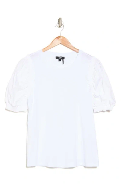 Dkny Sport Woven Puff Sleeve T-shirt In White