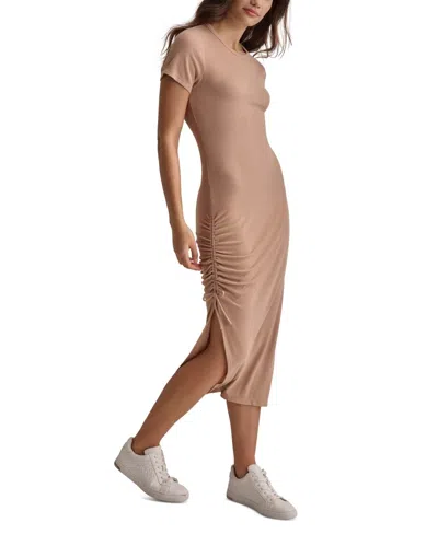 Dkny Sports Bodycon Midi Dress Women's Praline Nighttime Wear Fts664 In Brown