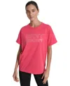 Dkny Sports Women's Rhinestone-logo Drop-shoulder T-shirt In Pink