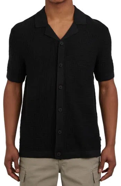 Dkny Sportswear Cotton Grid Knit Camp Shirt In Black