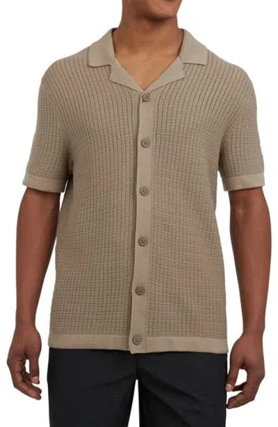 Dkny Sportswear Cotton Grid Knit Camp Shirt In Cafe