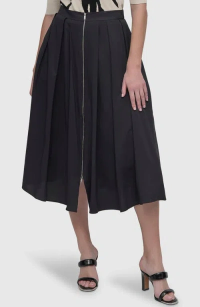Dkny Sportswear Front Zip Pleat Parachute Midi Skirt In Black