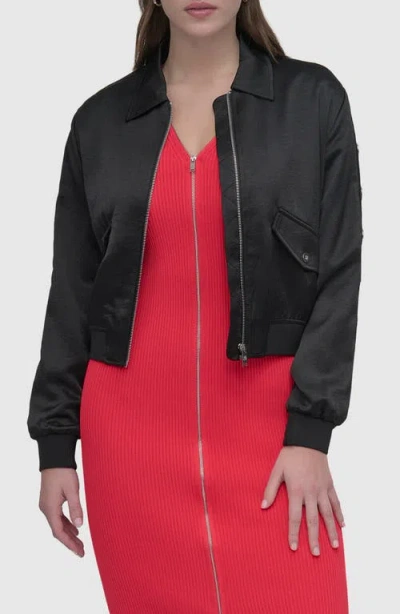 Dkny Sportswear Grommet Satin Bomber In Black