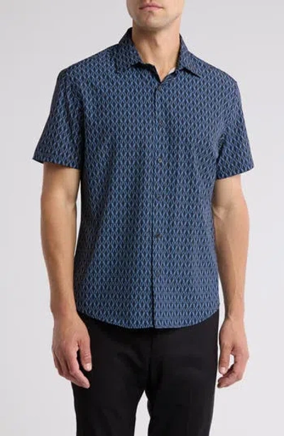 Dkny Sportswear Jordan Short Sleeve Button-up Shirt In Blue/black