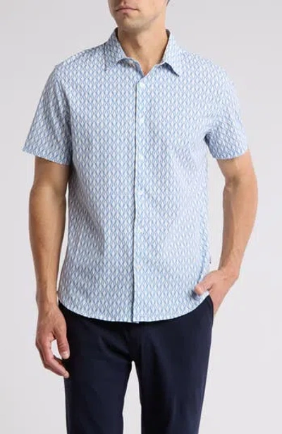 Dkny Sportswear Jordan Short Sleeve Button-up Shirt In Blue/white