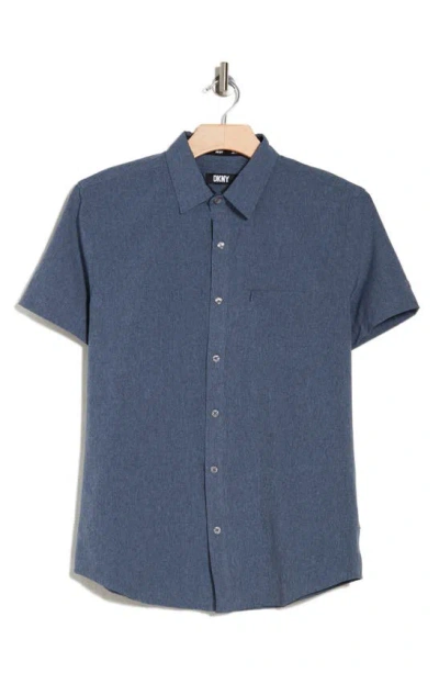 Dkny Sportswear Lorin Short Sleeve Button-down Tech Shirt In Blue Heather