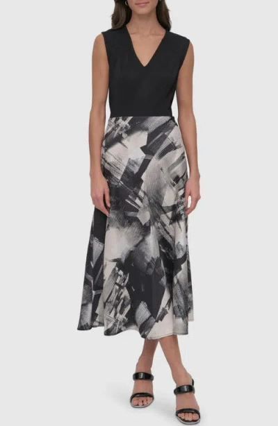 Dkny Sportswear Mixed Media Dress In Black Skyline