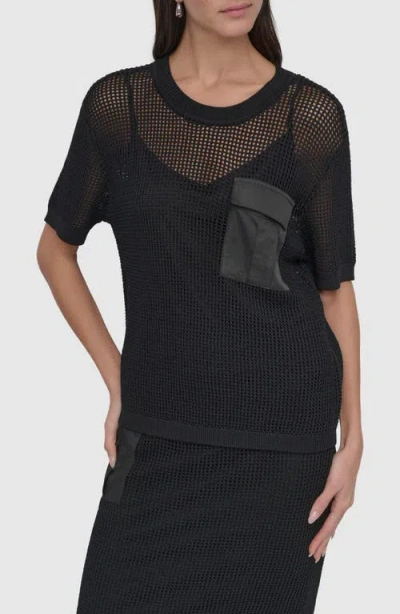 Dkny Sportswear Open Stitch Pocket Sweater In Black