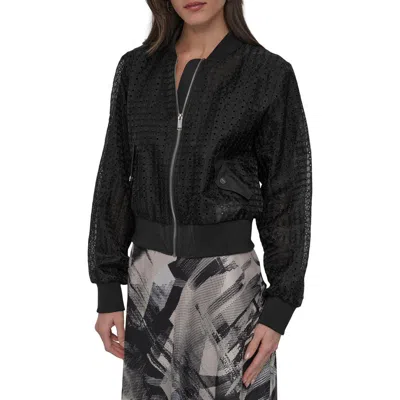 Dkny Sportswear Organza Eyelet Bomber Jacket In Black
