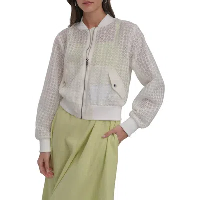 Dkny Sportswear Organza Eyelet Bomber Jacket In Ivory