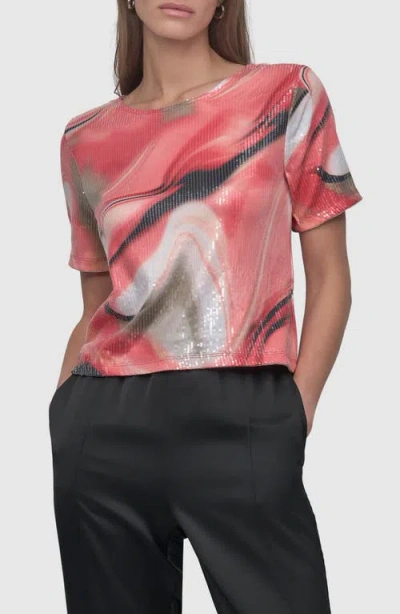 Dkny Sportswear Print Sequin Top In Brushed Marl
