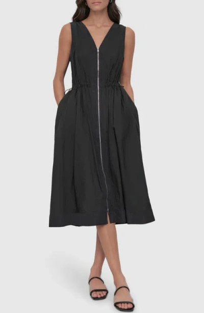 Dkny Sportswear Toggle Waist Nylon Midi Dress In Black