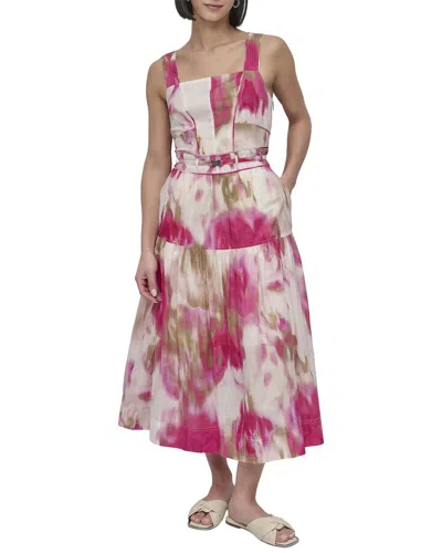 Dkny Square Neck Belted Dress In Multi