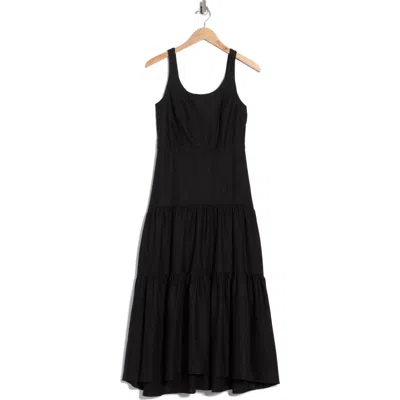 Dkny Square Neck Fit And Flare Midi Dress In Black