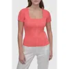 Dkny Square Neck Short Sleeve Cotton Blend Sweater In Coral Crus