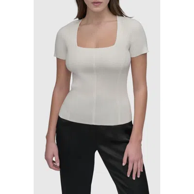 Dkny Square Neck Short Sleeve Cotton Blend Sweater In Ivory