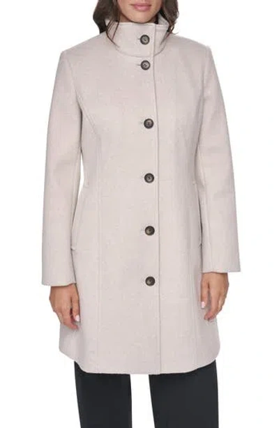 Dkny Stand Collar Faux Wool Coat In Neutral