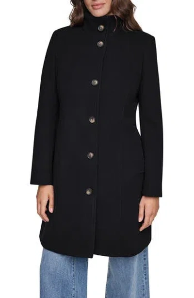 Dkny Stand Collar Faux Wool Coat In Black
