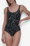 Dkny Starburst One-piece Swimsuit In Black/white Outline