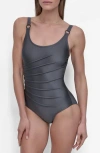Dkny Starburst One-piece Swimsuit In Titanium S