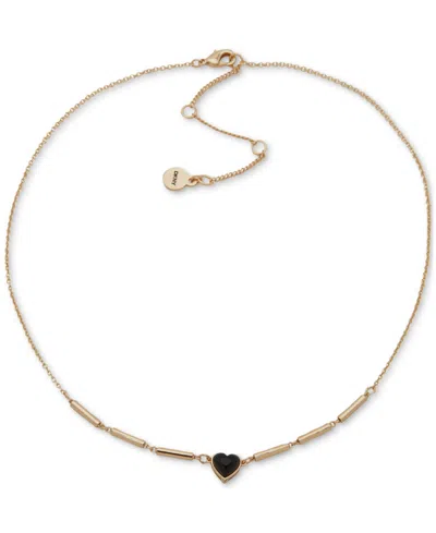 Dkny Stone Heart Pendant Necklace, 16" + 3" Extender In Black