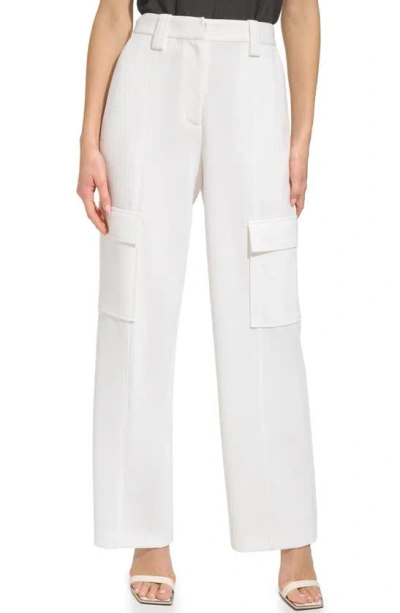 Dkny Women's Solid Wide-leg Crepe Cargo-pocket Pants In Ivory